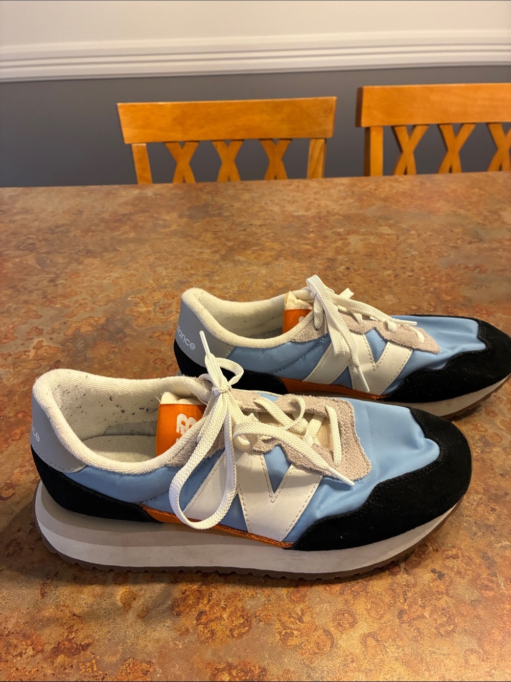 New Balance Light Blue, Black & Orange Sneakers